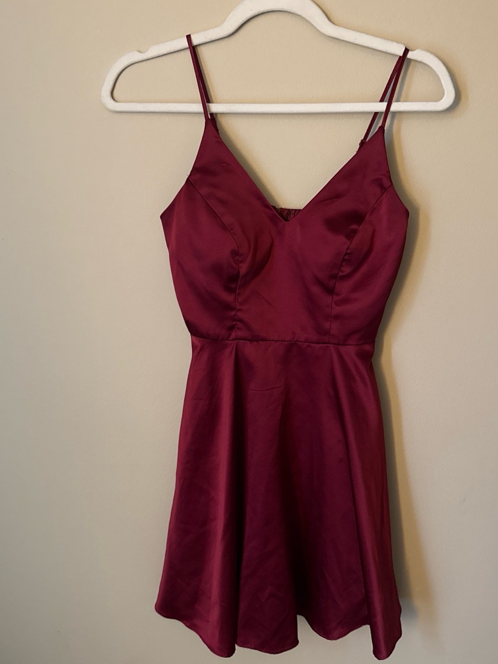 B Darlin Satin Mini Dress in Burgundy
